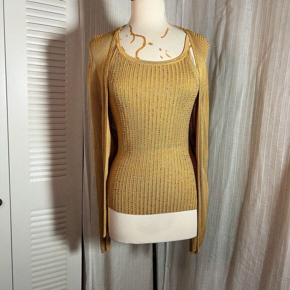Adrianna Papéll | Women’s | Cardigans | XL | Vintage Gold Beaded Textured 2 Piec - Picture 1 of 6